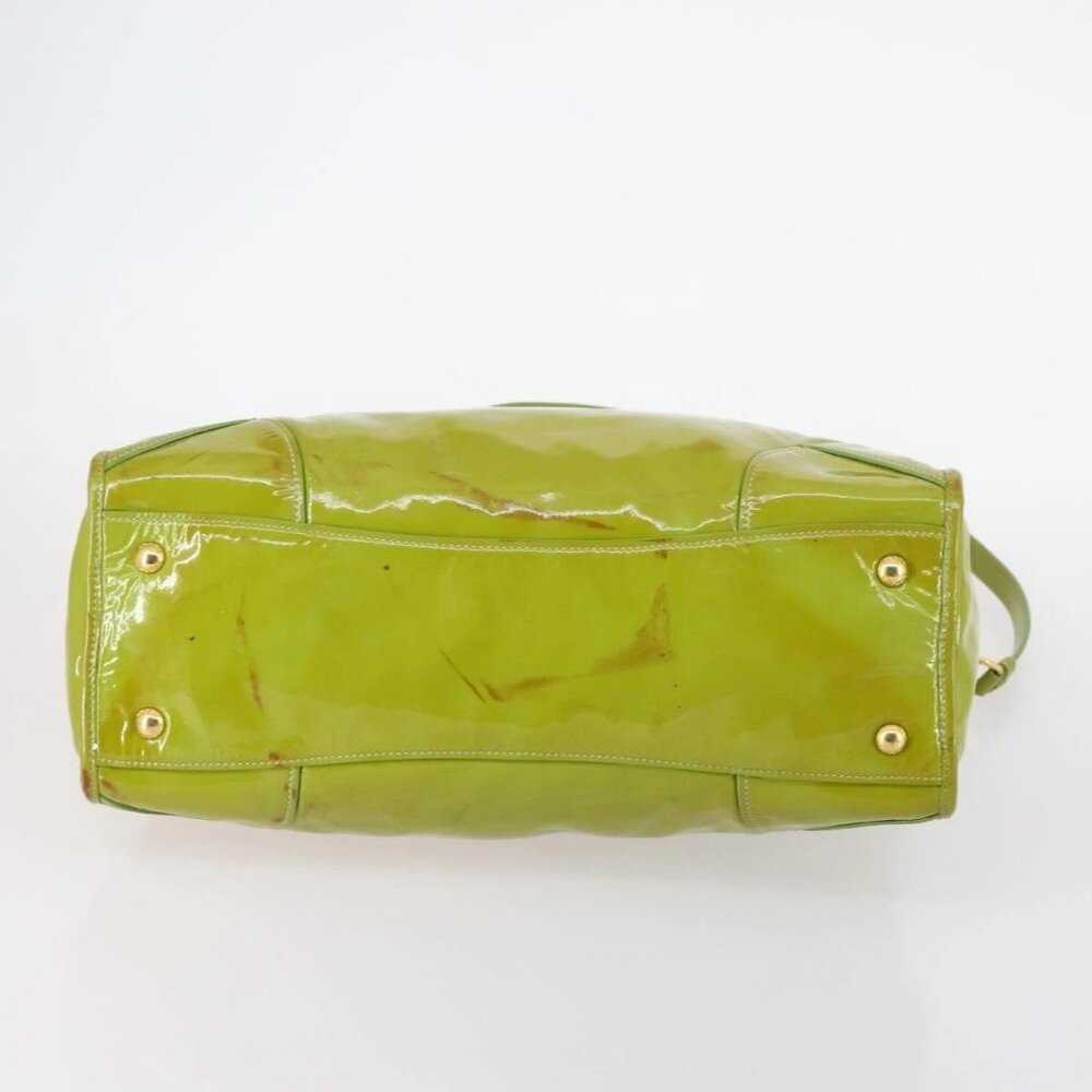 PRADA Hand Bag Enamel 2way Green Gold Auth - Picture 9 of 15